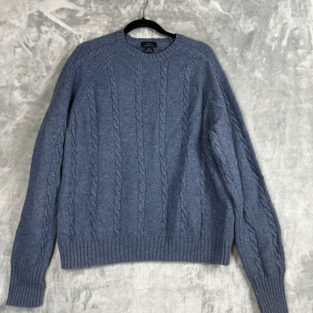 Brooks Brothers 346 Mens Cable Knit Sweater Blue Wool Nylon Blend Size XL - Picture 9 of 10